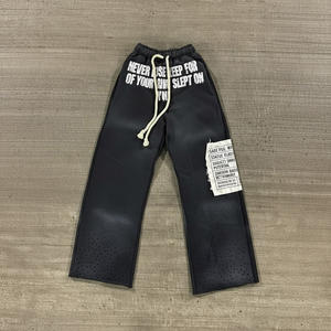 Streetwear personnalisé surdimensionné Vintage acide lavage strass survêtement hommes pantalons de survêtement évasés et fermeture éclair à capuche ensemble 2 pièces pour hommes - Product Image 3