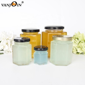 Chất lượng cao 45ml 100ml 180ml 280ml 380ml 500ml 730ml hình lục giác thủy tinh mật ong mứt Jar với nắp kim loại - Product Image 6