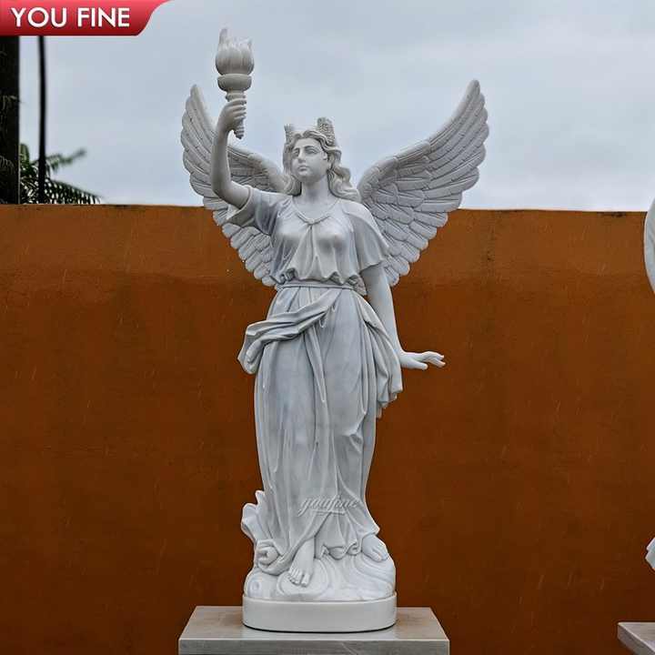 庭シュヴェリンドイツで大理石のビクトリア女神等身大ギリシャの彫像を