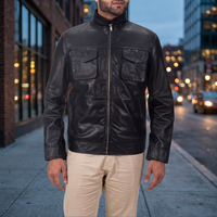 Vestes d'hiver décontractées en cuir véritable de qualité supérieure pour hommes, col montant, fermeture éclair imperméable, effet délavé, doux, confortable et durable