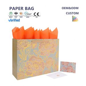 Bolsas de Regalo de Papel Kraft Reciclable Color Oro Rosa Personalizadas, Impresión Flexográfica, Asas, Tarjeta de Felicitación para Cumpleaños, Día de la Madre - Product Image 1