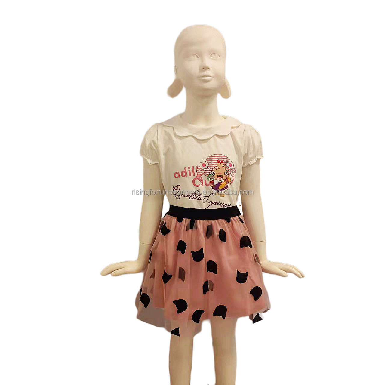 Sweet Little Queen Roze Tule Korte Rok Met Zwarte Kat Patroon Girls'skirt