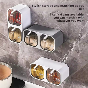 Juego de 4 recipientes de plástico para especias y hierbas, montados en la pared, con 4 cucharas, a prueba de polvo, para azúcar, sal y condimentos. - Product Image 3