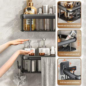 Bagno spazio alluminio nero portaoggetti bagno <span class=keywords><strong>doccia</strong></span> cucina parete wc <span class=keywords><strong>Shampoo</strong></span> senza trapano <span class=keywords><strong>mensola</strong></span> quadrata in alluminio - Product Image 3