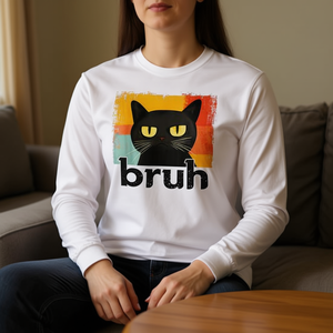 Maglietta a Maniche Lunghe con Grafica di Gatto Divertente per Adulti, Unisex, Collo Tondo, in Cotone, Top Promozionale - Product Image 3