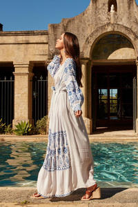 OEM abiti 2024 Vintage in lino di cotone bohémien moda nuova manica lunga ricamata in cotone per il tempo libero per il <span class=keywords><strong>giorno</strong></span> - Product Image 2