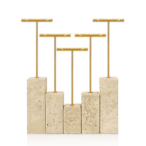 Présentoirs à bijoux légers en or de haute qualité avec barre en T, en pierre et en métal, et supports pour boucles d'oreilles - Product Image 1