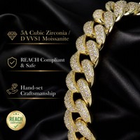 Bracelet gourmette cubaine de luxe en gros pour hommes, pavé de zircone cubique, fait main, 12 mm, chaîne hip-hop bling-bling