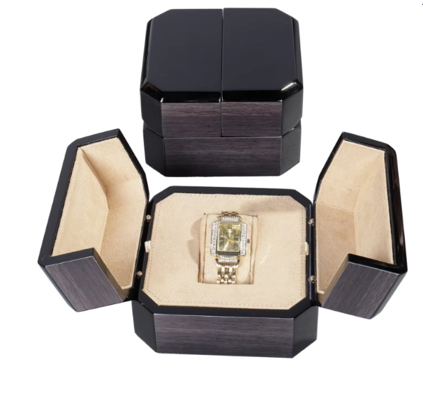 Handmade Large Quantity Customized Logo Luxurious Red Painted Surface Golden Hinges Wooden Single Watch Storage Box Watch Case