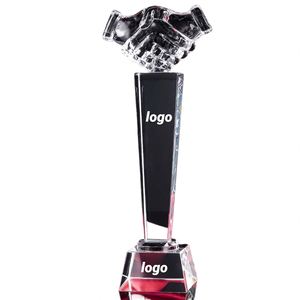 Trophée promotionnel personnalisé avec logo, en cristal blanc de qualité supérieure, élégant, en forme de pouce levé et de main serrée, pour la décoration - Product Image 1