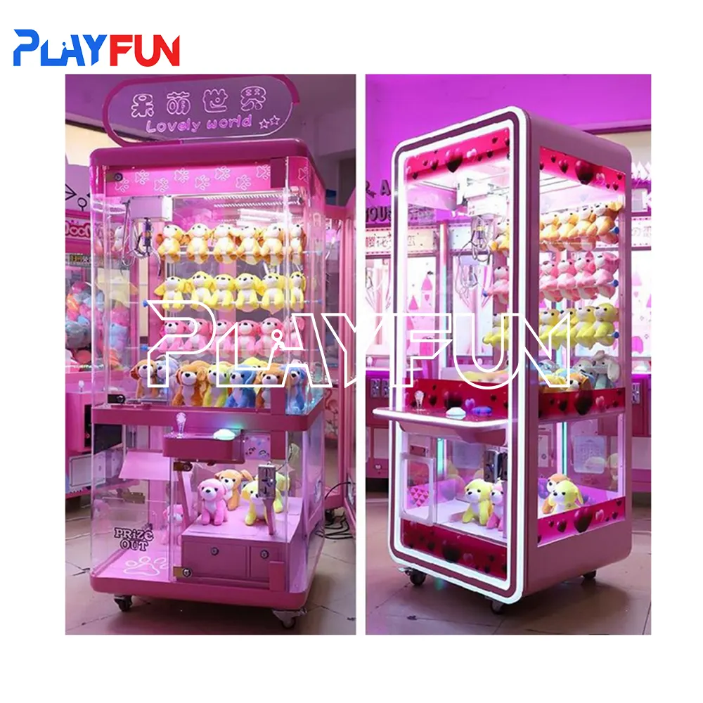 ألعاب تعمل بالعملة فاخرة كاملة شفافة دمية مخلب آلة بيع شفافة الوردي لعبة مخلب آلة