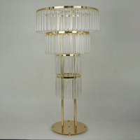 Support de centre de table de mariage, vase de sol, support de fleurs en métal et cristal avec pendentifs en cristal