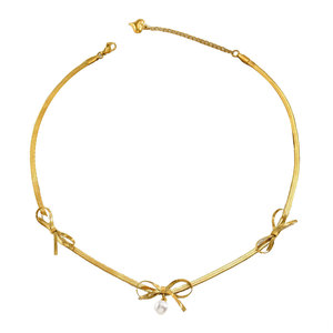 Collar con lazo de estilo europeo americano con colgante de perla y cadena de serpiente para mujer, joyería de aleación de zinc para uso diario y fiestas - Product Image 5