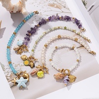 Bracelet Perles en Acier Inoxydable avec Breloques Coquillages et Pierres Naturelles Colorées Série Océan pour l'Été