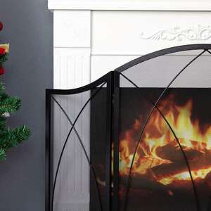 3 Panel Arch Fireplace Screen Frame Mesh <strong>Hearth</strong> Accessory Fireplace Screen 50x32in Metal Fence Spark <strong>Guard</strong> - Product Image 2