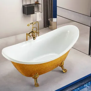 仿古1.7米长金色浴缸独立式二手带脚浴缸
