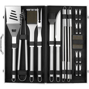 Ensemble de 19 outils de cuisson portables pour barbecue au charbon de bois en plein air, en acier inoxydable, avec boîte en aluminium, manche long, résistant à la chaleur - Product Image 4