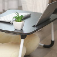 Table de lit pliable en MDF, support de lecture, plateau de service du petit déjeuner avec fentes pour tablette et porte-tasse pour lit/canapé, nouveau