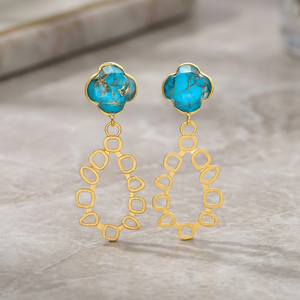 Boucles d'oreilles ethniques unisexes faites à la main en laiton et pierres précieuses, plaqué bronze antique, style bohème - Product Image 2