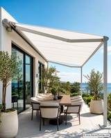 Auvent de terrasse motorisé rétractable avec télécommande, design moderne et luxueux, structure en aluminium, rayé, pour balcon, extérieur, jardin