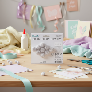 Ilan Bolita Pompom 2.0Cm Couleur Argent Décoration Artisanale - Product Image 2