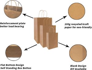 Sac en papier kraft recyclé brun imprimé avec logo personnalisé pour la vente à emporter d'aliments, de pâtisseries, de biscuits, emballage pour les boutiques, avec poignées - Product Image 3