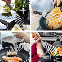 SUN WELL Spatule à poisson ajourée en acier inoxydable avec manche en PP, ustensile de cuisine, compatible lave-vaisselle