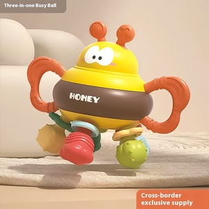 Cartone animato giocattolo per bambini con Design a ape tre in uno molari di plastica morbida sonaglio a mano e colla per denti a sfera Set per dentizione - Product Image 3