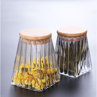 Pot à bonbons en verre avec couvercle, pot à biscuits, plusieurs tailles, rayures verticales côtelées, récipients de rangement carrés pour la cuisine, bocaux en verre