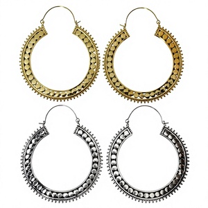 Brass Mandala Big Hoop Earrings Tribal Ethnic Gypsy Hoop Festival India <b>Boho</b> Earring - Product Image 1