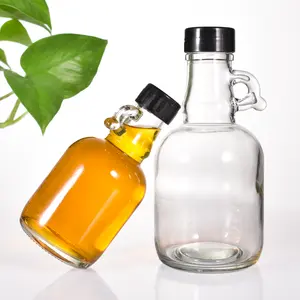 8OZ 16OZ glass gallon jug style bottle empty mini sugar cough maple syrup liquor bottle 250ml 500ml with handle