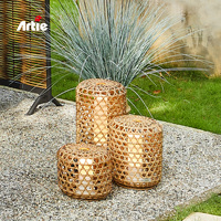 Artie Lampe solaire de jardin en rotin pour l'extérieur Lampe solaire de sol de jardin en rotin étanche avec poignée