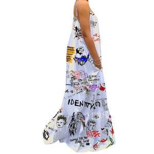 <b>Spaghetti</b> Strap Printed <b>Long</b> Dress Women Casual Vintage Maxi Dress Daily Wear Fashion Summer Dress - Product Image 3