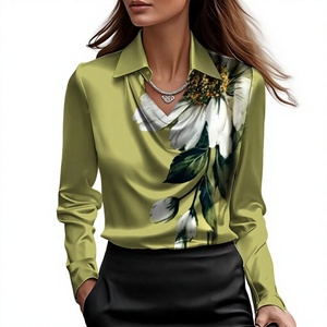 Blusa Elegante Minimalista de Color Sólido con Cuello para <span class=keywords><strong>Mujer</strong></span>, Estilo Comercio Exterior, con Parches de Poliéster, Colección 2025 para Sitios Independientes - Product Image 1