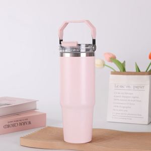 Gobelet de voyage antidérapant pour voiture avec poignée, 20oz 30oz, double paroi, avec couvercle et paille, pour la conduite et les trajets quotidiens - Product Image 3