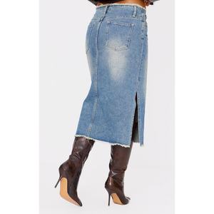 Jupe sur mesure pour femmes, coton de haute qualité, denim vintage bleu délavé, jupe midi pour femmes - Product Image 4