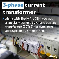 Shelly Pro 3EM-3CT63 Meter Energi Cerdas Profesional 3-Fasa |   Otomatisasi Rumah dengan Wi-Fi/LAN DIN Rail |   Alexa/Google Home
