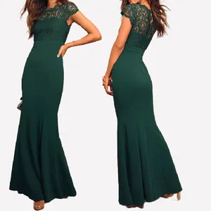 Bodice Mermaid Hem Long Bodycon Bridesmaid Dresses Green 2024 Elegant Cap Sleeve Lace Customized Wedding Matron of Honor Dresses