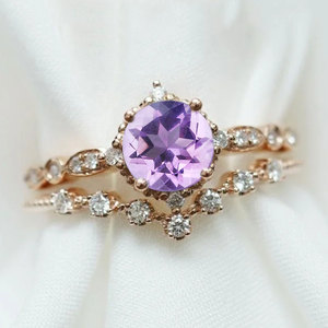Rose Gold Plated Women's Engagement <b>Ring</b> With Natural Moss Agate Stone and Diamond Pave Setting Romantic Style - Product Image 4