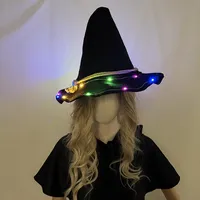 Nuovo Cappello da Strega Luminoso LED per Halloween, Cappello da Strega Fluorescente per Donne, Accessori per Feste in Maschera di Halloween