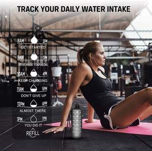 1.32 OZ BPA 무료 동기 부여 업스타일 피트니스 물병 1L 플립 탑 뚜껑 리필 스포츠 병 시간 마커와 아이들을위한 - Product Image 6