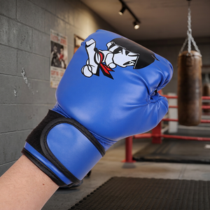 Gants d'entraînement de boxe en PU bleu avec imprimé dessin animé, fermeture Velcro au poignet, unisexe, pour les 14 ans et plus - Product Image 1