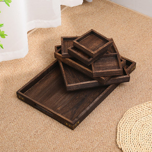 Wooden <b>Tea</b> <b>Tray</b> Set 7 Piece Solid Wood Chinese Style Serving <b>Tray</b> For <b>Tea</b> Snacks Dried Fruit With Oil Rubbed Finish - Product Image 1