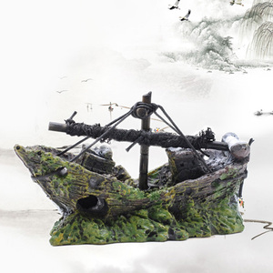 1 unidad de decoración retro para acuario, paisaje de barco hundido, cueva hueca, estatuas de barco de resina, accesorios ornamentales para esconder el refugio de los peces - Product Image 5