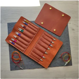 Portable Leather Needle Holder Case Circular Knitting Needle Organizer Hand Knitting Tools Storage Bag