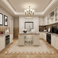 Cuisine et salle à manger classiques en crème |   Meubles de cuisine à panneaux surélevés |   Plan de travail en quartz artificiel |   Charnière |   Vitrine en verre |   LED encastré |   Gratuit
