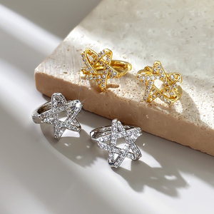 ต่างหูแฟชั่นสำหรับผู้หญิงต่างหูห่วงรูปดาวเพทายชุบทอง18K - Product Image 4