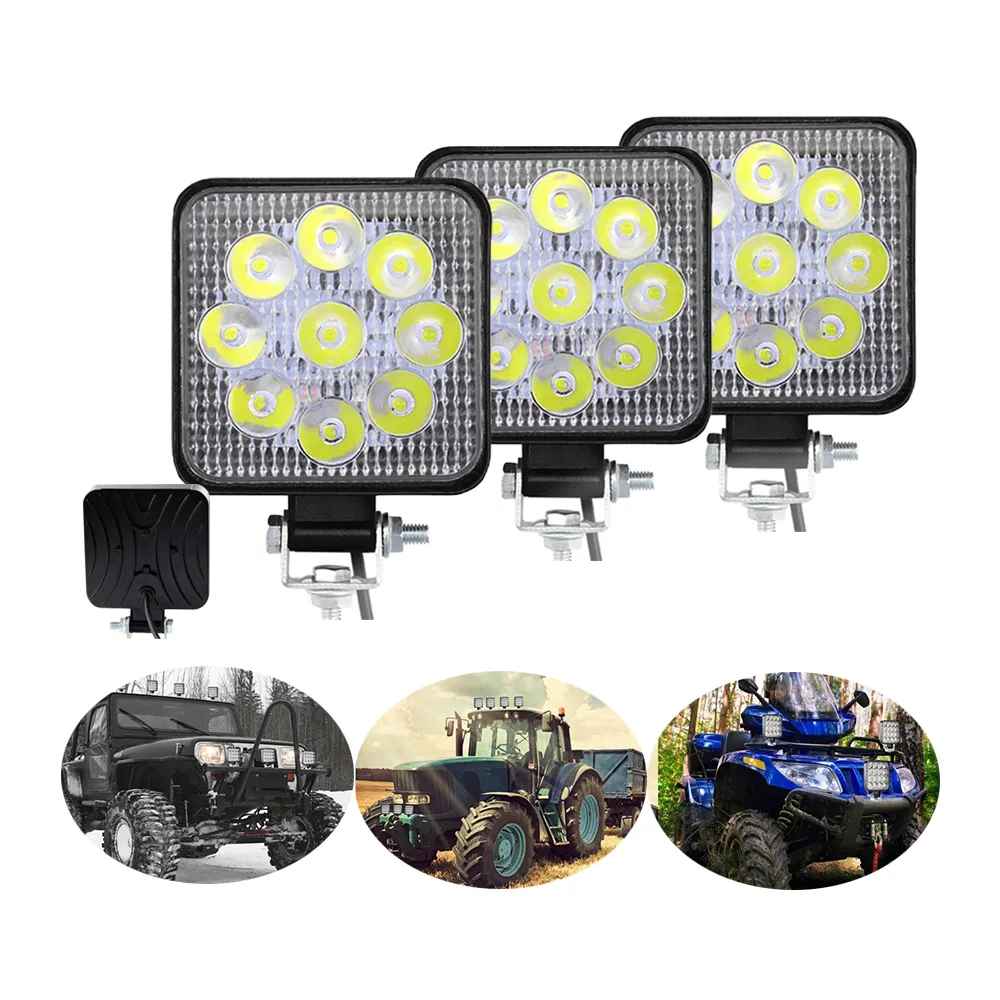 Lâmpada led de 4 "e trabalho redondo 27w, lâmpada led 42w 48w 9led 16led, inundação, luz de trabalho 9-30v para caminhão