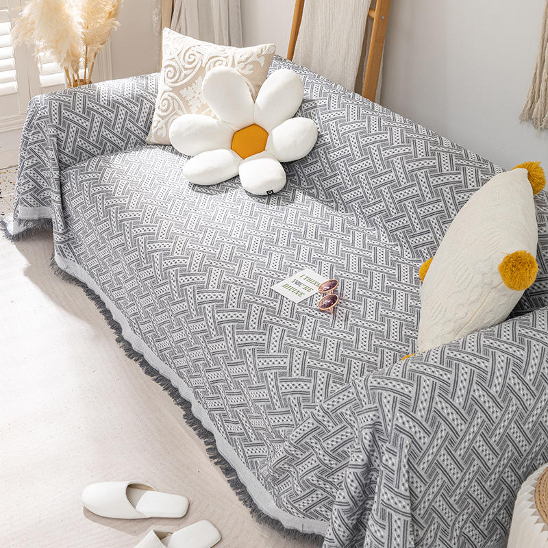 ผ้าคลุมโซฟา ลายที - สีเทาอ่อน