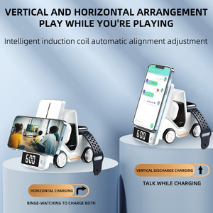 Caricatore Wireless a Forma di Auto 3 in 1 con Orologio, Luce Ambientale a 4 Colori, Area di Ricarica Regolabile, Supporto PD OTP per Auricolari e Telefoni - Product Image 3